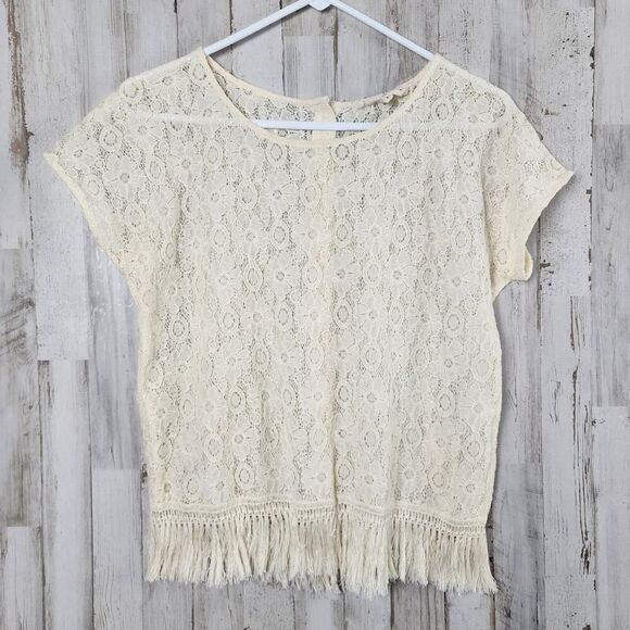 Altar'd State Floral Lace Fringe Top Biege Size Small - Picture 1 of 10